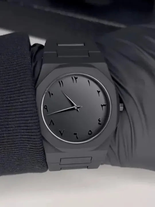 ⌚ Arabic Black Aura Watch | Modern Men’s Stainless Steel Quartz Watch