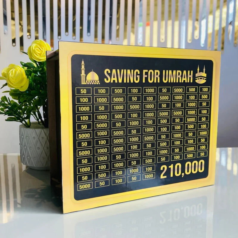 🕋 Umrah Saving Box – Wooden Islamic Money Saving Box